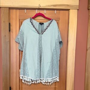 Gigi Moda Light green Embroidered V-Neck Tassel Tunic